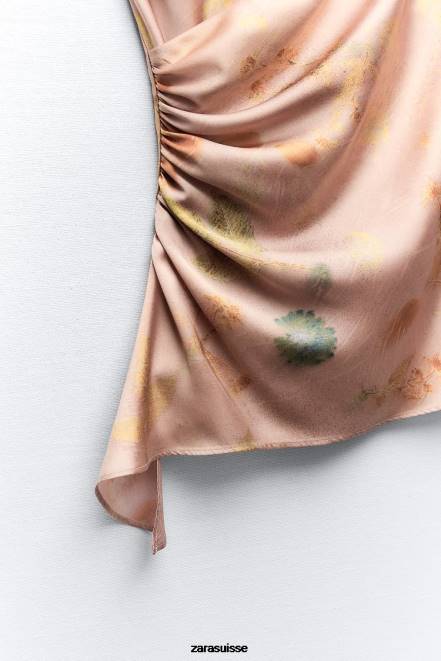 Zara vêtements P66V255 femmes haut en dentelle imprimée multicolore