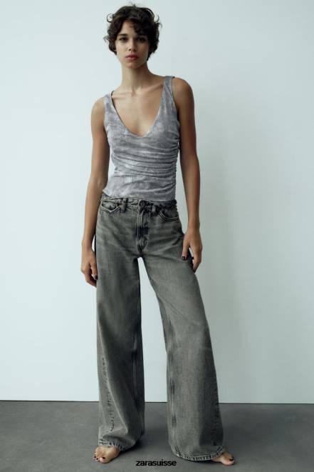 Zara vêtements P66V257 femmes body en tulle imprimé gris