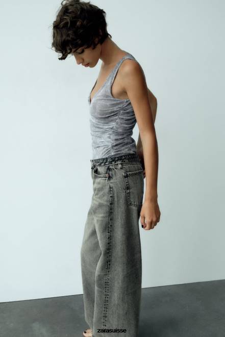 Zara vêtements P66V257 femmes body en tulle imprimé gris