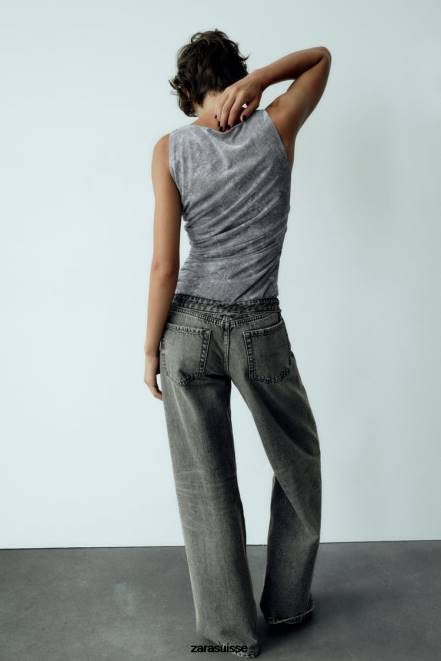 Zara vêtements P66V257 femmes body en tulle imprimé gris