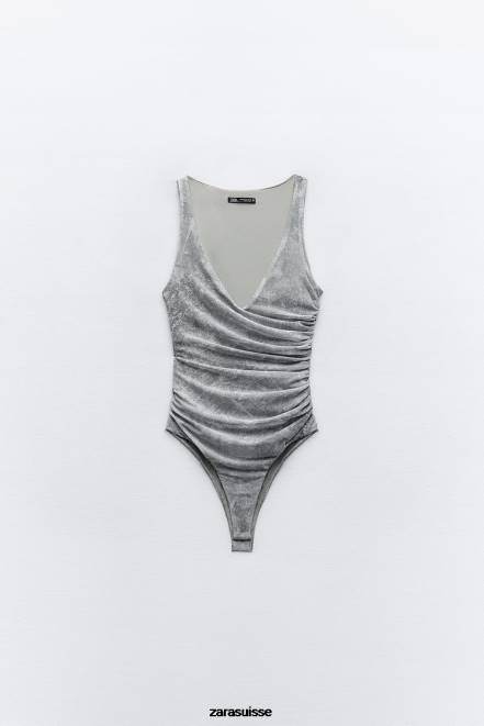 Zara vêtements P66V257 femmes body en tulle imprimé gris