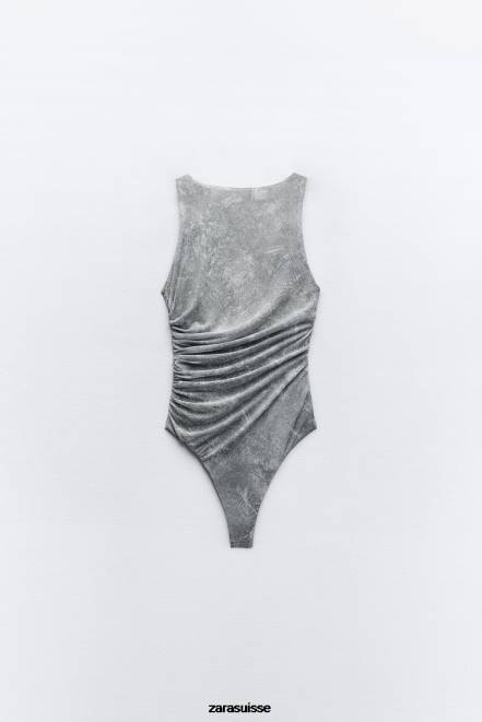 Zara vêtements P66V257 femmes body en tulle imprimé gris