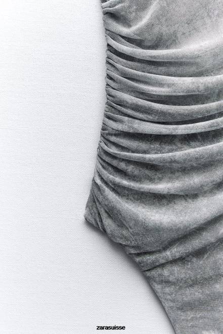 Zara vêtements P66V257 femmes body en tulle imprimé gris