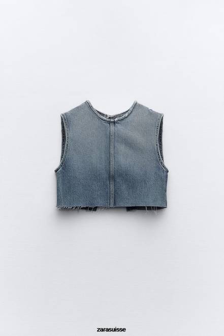 Zara vêtements P66V259 femmes top court en jean trf bleu