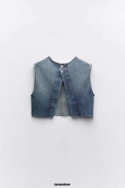 Zara vêtements P66V259 femmes top court en jean trf bleu