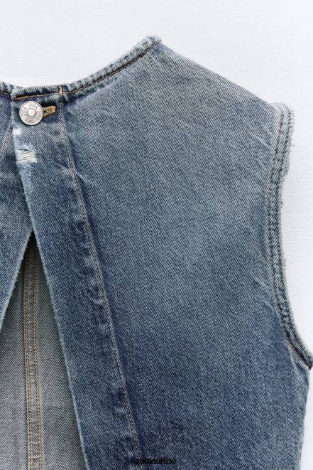 Zara vêtements P66V259 femmes top court en jean trf bleu