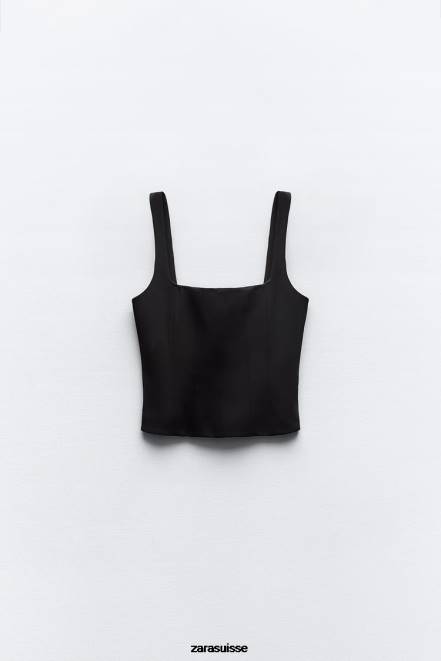 Zara vêtements P66V263 femmes haut extensible noir
