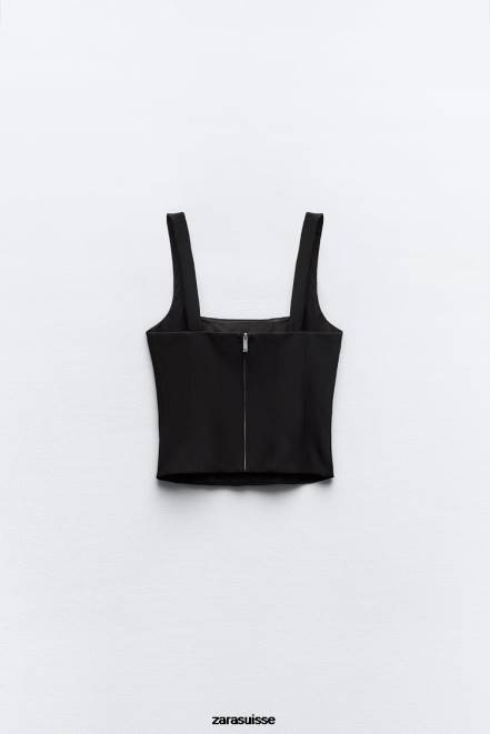 Zara vêtements P66V263 femmes haut extensible noir
