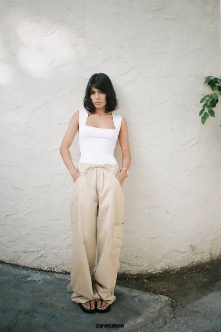 Zara vêtements P66V264 femmes body à encolure carrée blanc