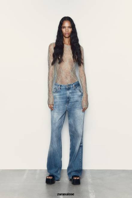 Zara vêtements P66V269 femmes body en dentelle kaki clair