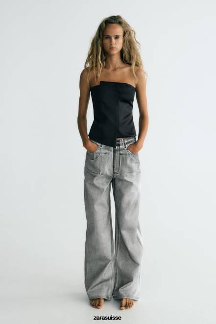 Zara vêtements P66V277 femmes haut bustier effet satiné noir