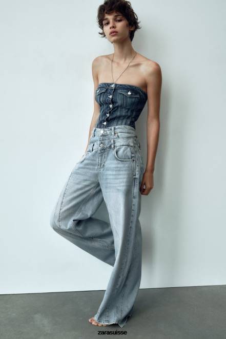 Zara vêtements P66V281 femmes haut corset en denim trf bleu