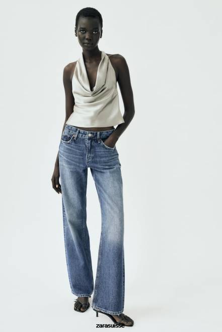 Zara vêtements P66V284 femmes haut dos nu effet satiné or doux