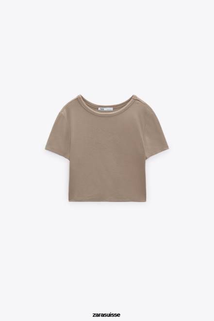 Zara vêtements P66V285 femmes haut sans bretelles vison