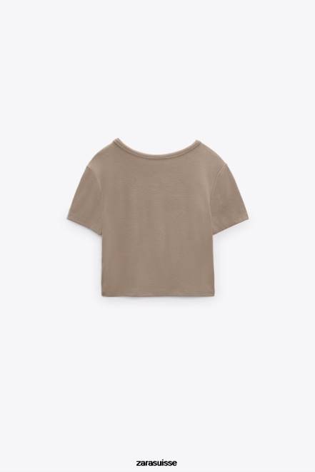 Zara vêtements P66V285 femmes haut sans bretelles vison