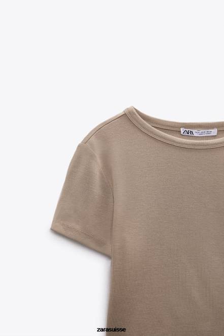 Zara vêtements P66V285 femmes haut sans bretelles vison