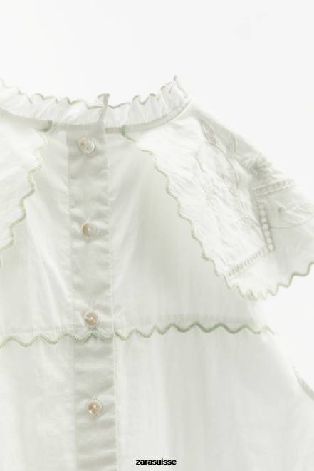 Zara vêtements P66V828 femmes haut à broderies contrastantes blanc
