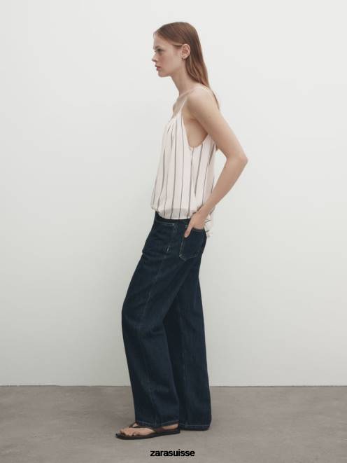 Zara vêtements P66V850 femmes haut fluide à bretelles rayé écru