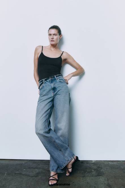 Zara vêtements P66V876 femmes haut élastique à fines bretelles noir