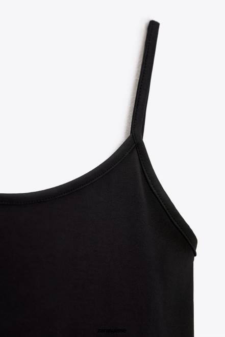 Zara vêtements P66V876 femmes haut élastique à fines bretelles noir