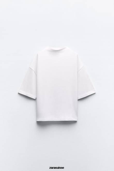 Zara vêtements P66V459 femmes t-shirt trois-quarts à col montant blanc