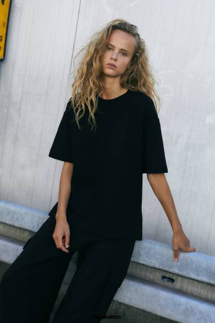 Zara vêtements P66V461 femmes t-shirt surdimensionné noir