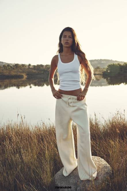 Zara vêtements P66V467 femmes débardeur côtelé blanc