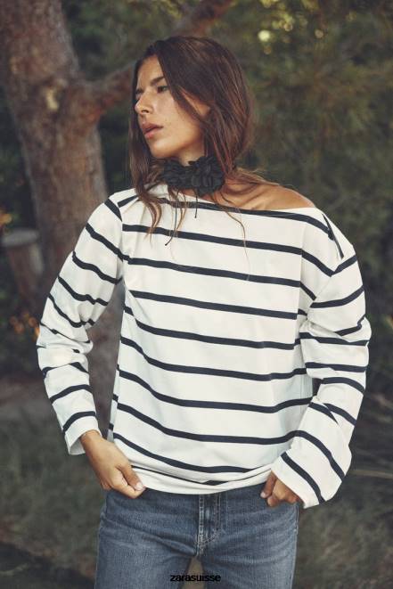 Zara vêtements P66V468 femmes t-shirt en cotton rayé