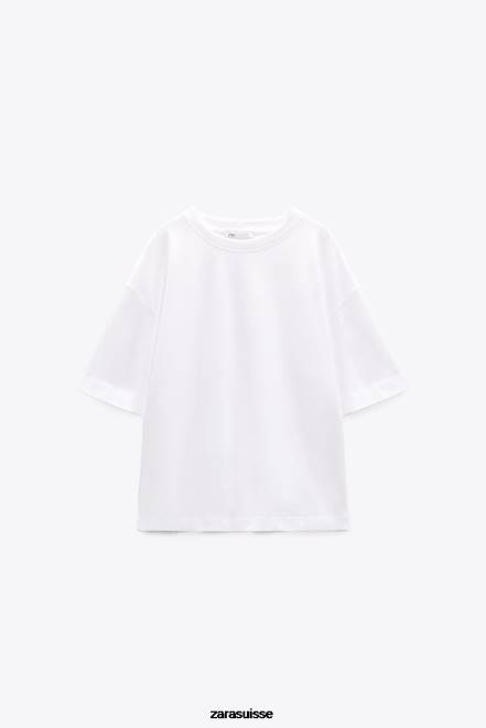 Zara vêtements P66V470 femmes t-shirt oversize en coton blanc