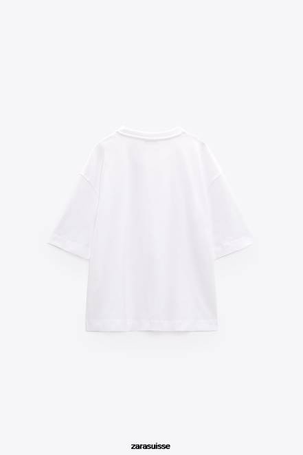 Zara vêtements P66V470 femmes t-shirt oversize en coton blanc