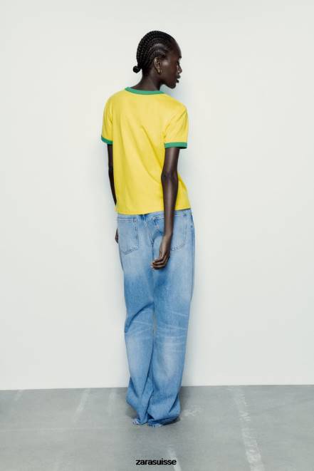 Zara vêtements P66V473 femmes t-shirt avec texte jaune