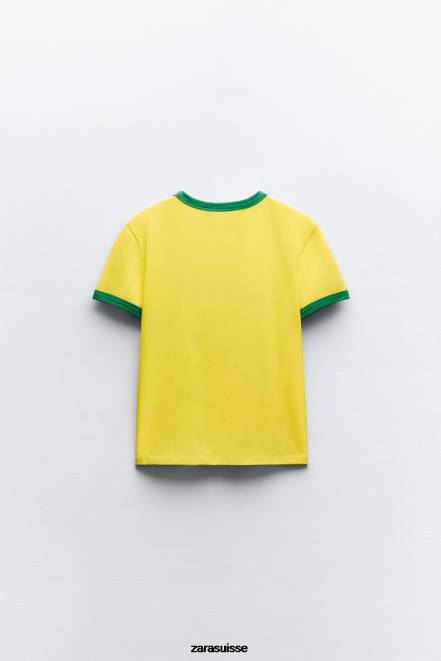 Zara vêtements P66V473 femmes t-shirt avec texte jaune