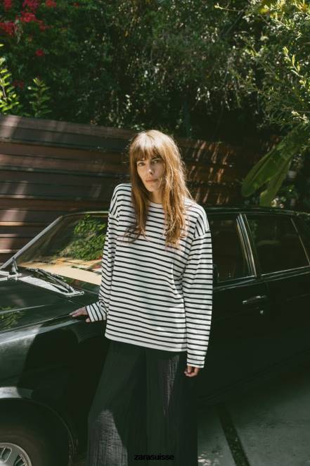 Zara vêtements P66V474 femmes chemise rayée noir blanc