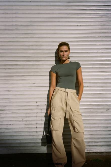 Zara vêtements P66V475 femmes t-shirt en polyamide kaki