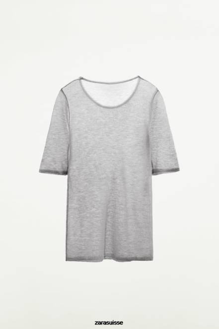 Zara vêtements P66V835 femmes t-shirt en laine gris