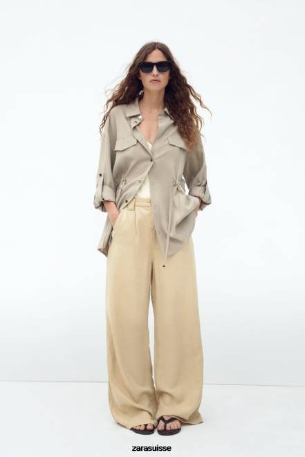 Zara vêtements P66V100 femmes surchemise à taille réglable sable