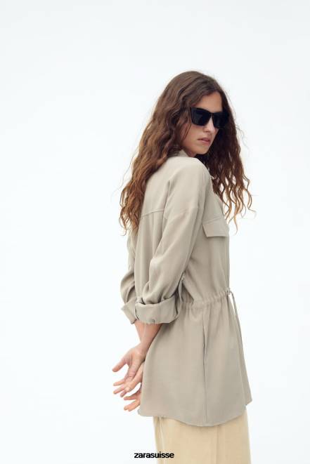 Zara vêtements P66V100 femmes surchemise à taille réglable sable