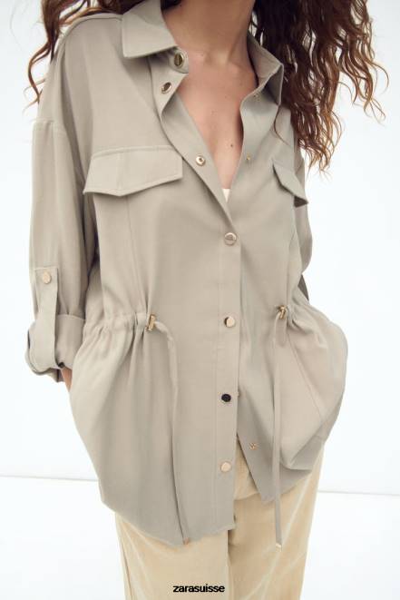 Zara vêtements P66V100 femmes surchemise à taille réglable sable