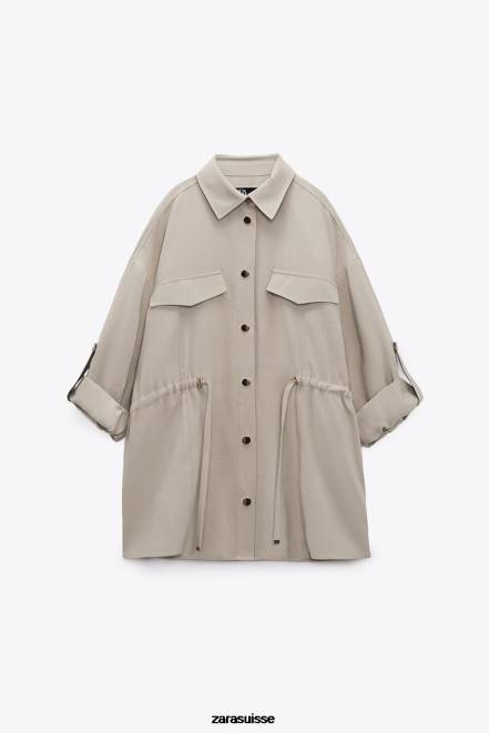 Zara vêtements P66V100 femmes surchemise à taille réglable sable