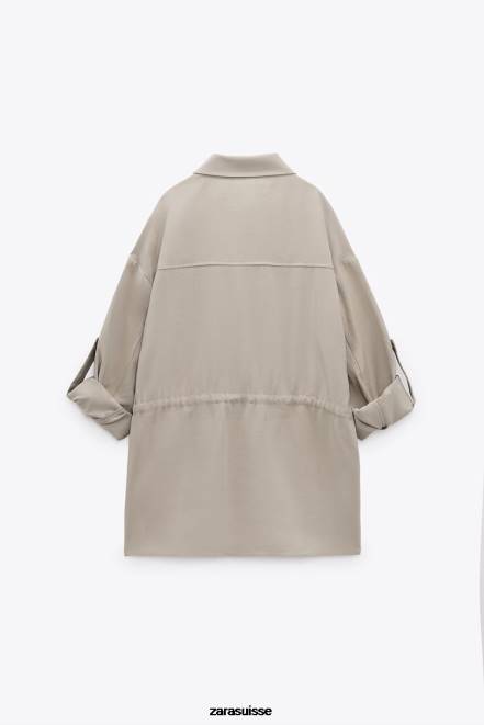 Zara vêtements P66V100 femmes surchemise à taille réglable sable