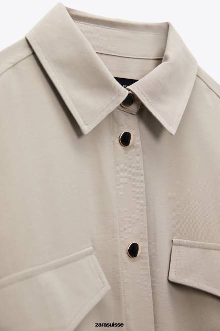 Zara vêtements P66V100 femmes surchemise à taille réglable sable