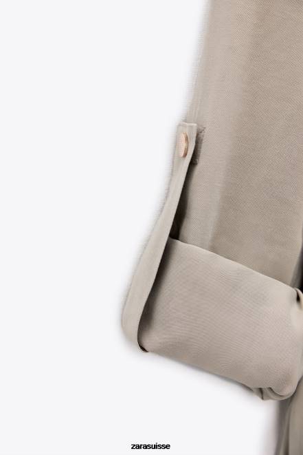 Zara vêtements P66V100 femmes surchemise à taille réglable sable