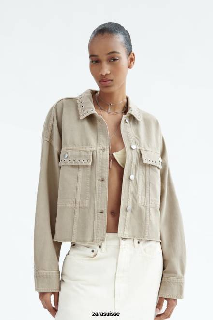 Zara vêtements P66V102 femmes surchemise courte piercing sable