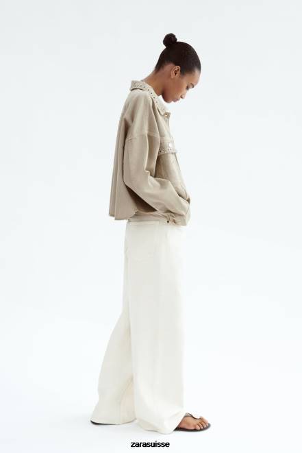 Zara vêtements P66V102 femmes surchemise courte piercing sable