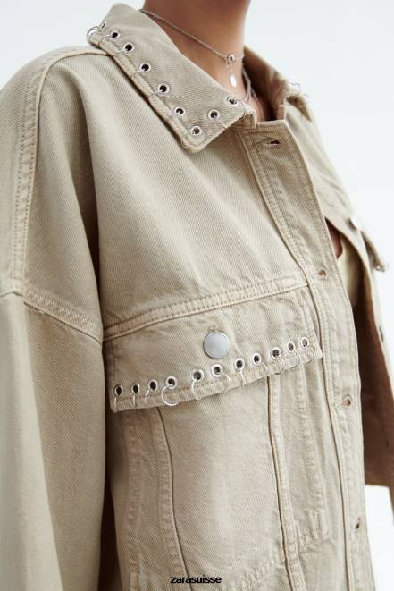 Zara vêtements P66V102 femmes surchemise courte piercing sable
