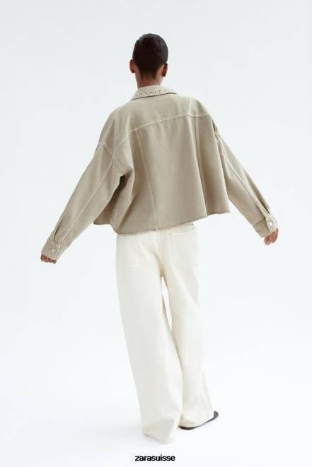 Zara vêtements P66V102 femmes surchemise courte piercing sable