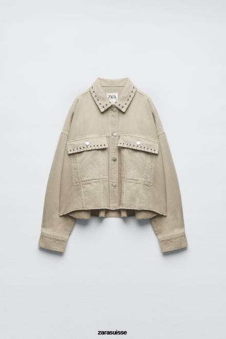 Zara vêtements P66V102 femmes surchemise courte piercing sable