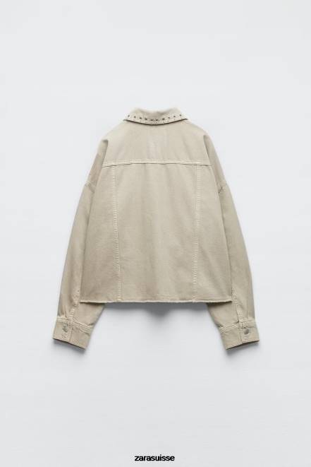 Zara vêtements P66V102 femmes surchemise courte piercing sable
