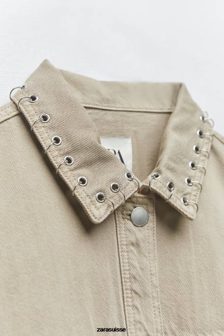 Zara vêtements P66V102 femmes surchemise courte piercing sable