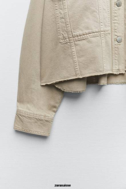Zara vêtements P66V102 femmes surchemise courte piercing sable